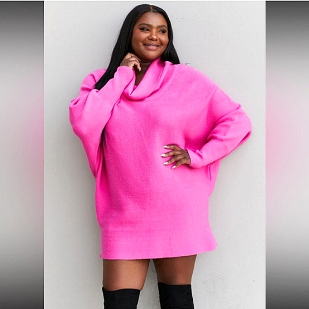 DAVI & DANI Vibrant Pink Cowl Neck Mini Dress Plus Size 3XL NWT - Picture 9 of 9